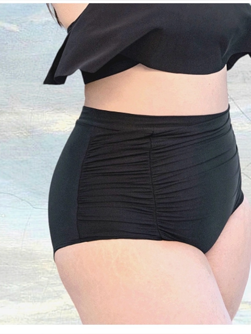 Empetua  High-Waist Ruched Swim bikini bottom Black XXXL